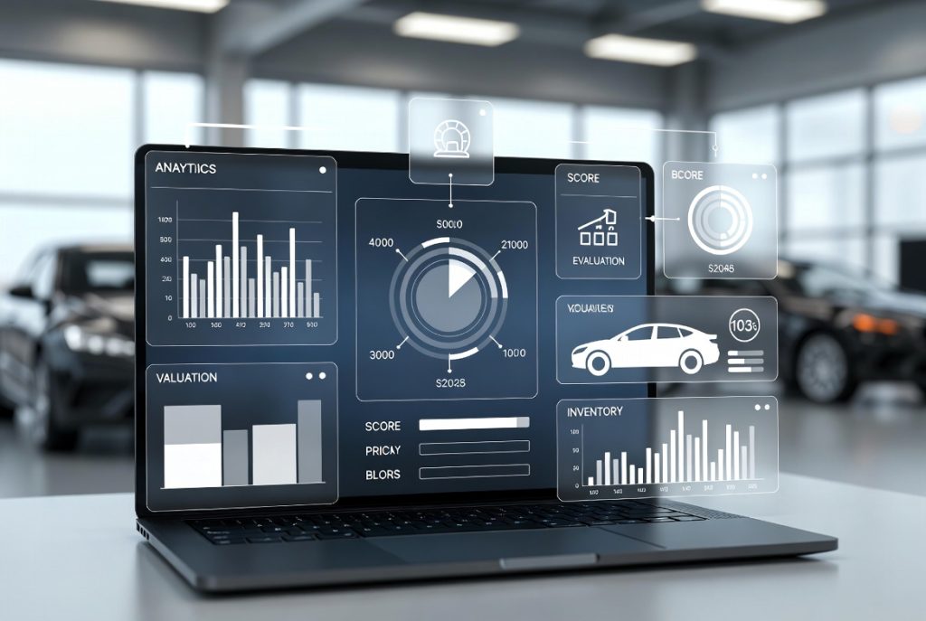 Laptop displaying automotive data analytics.
