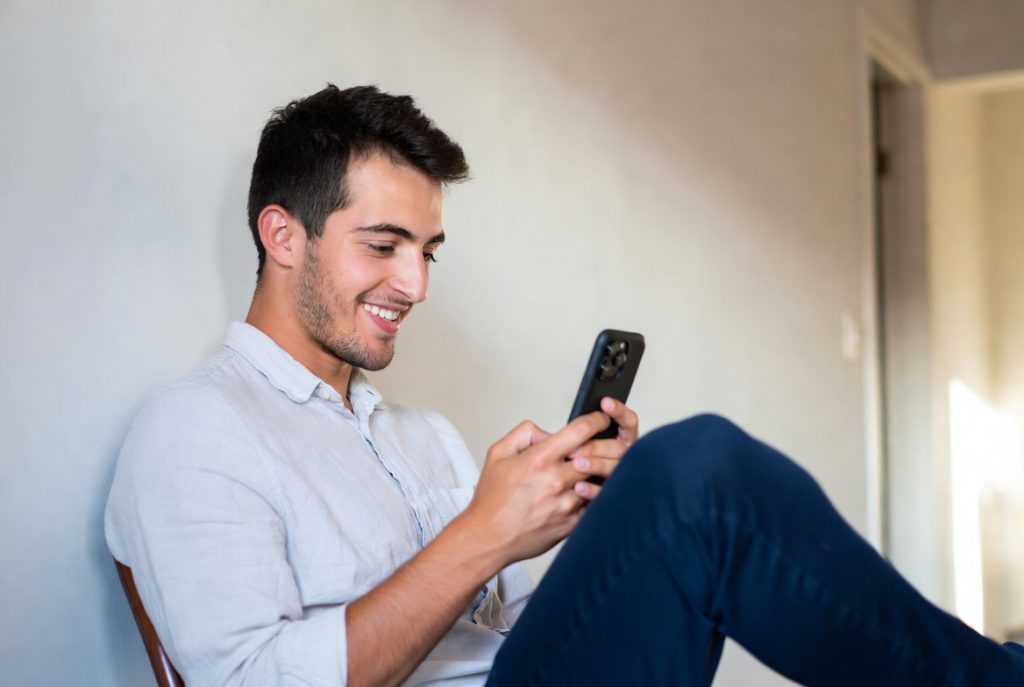 Млад мъж разглежда обяви на автомобили в Atara.bg.